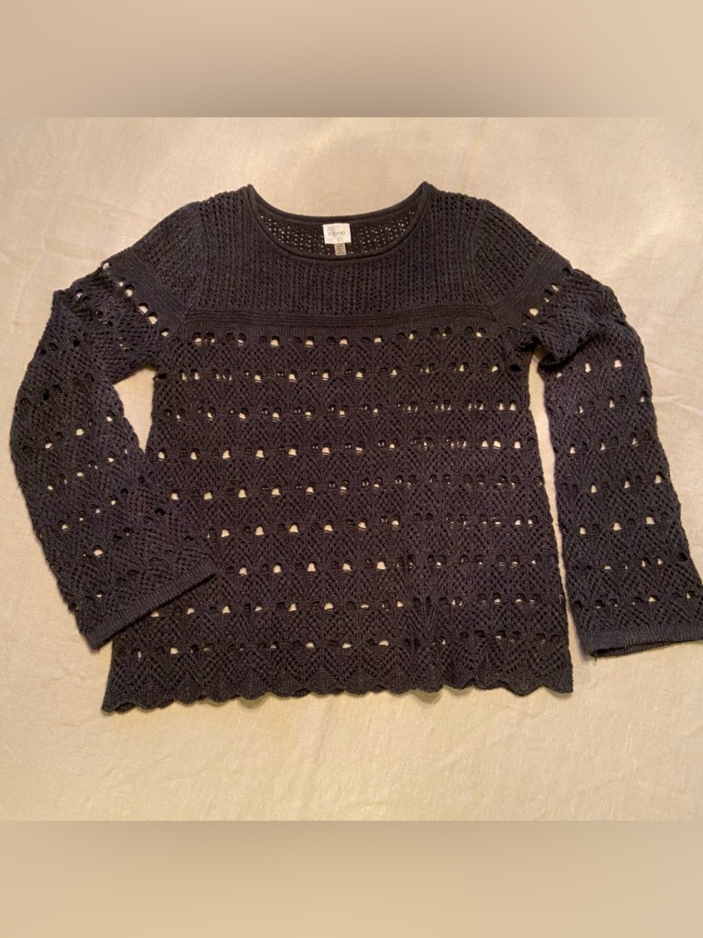 CUPIO Open Weave Long Sleeve Charcoal Top Sweater Size M
